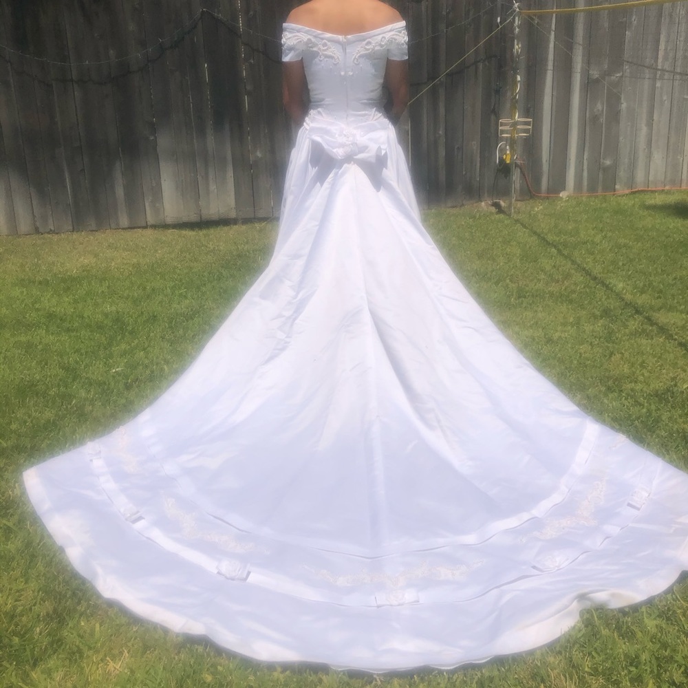 White wedding dress with long train
